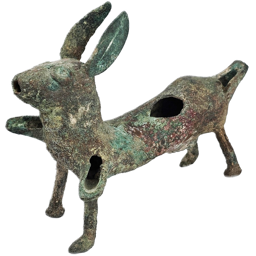 Bronze Three Nozzle Oil Lamp Rabbit Shaped Artifact Very Unique