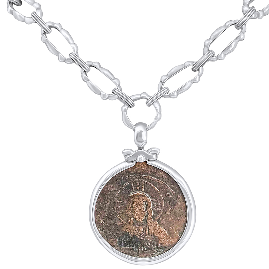 9th Century Byzantine Coin with 'Image of Christ the Pantocrator' in Silver Pendant
