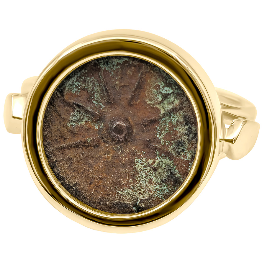 Widow's Mite Coin Set in a Classic 14k Gold Ring - Made in Israel