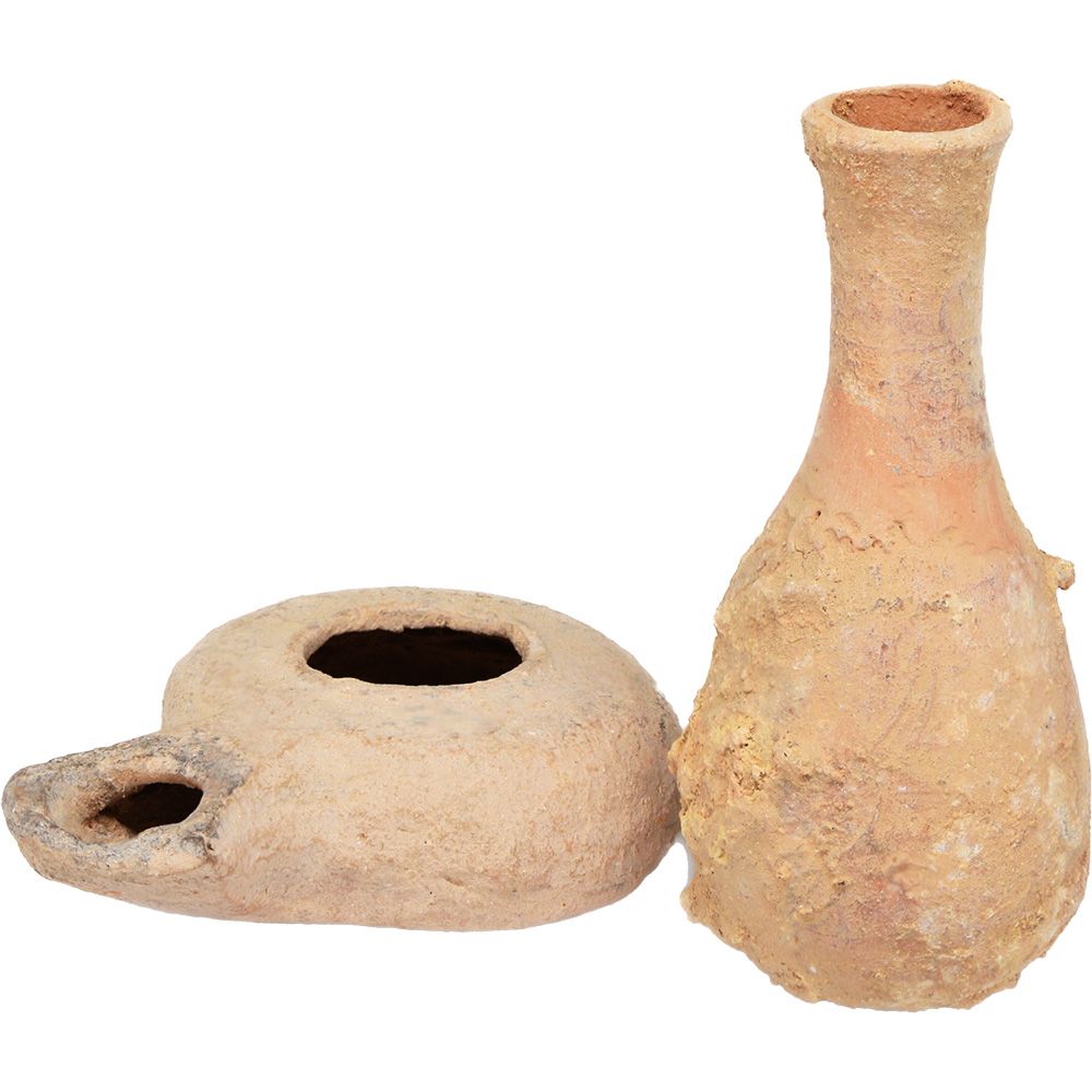 Jesus Time Oil Lamp and a Clay Jug - Second Temple Period Pottery