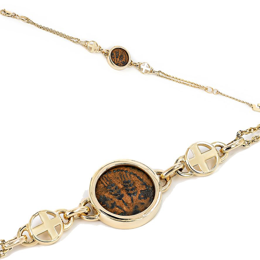 Ancient King Agrippa Coin in a 14k Gold Bracelet - Made in Israel