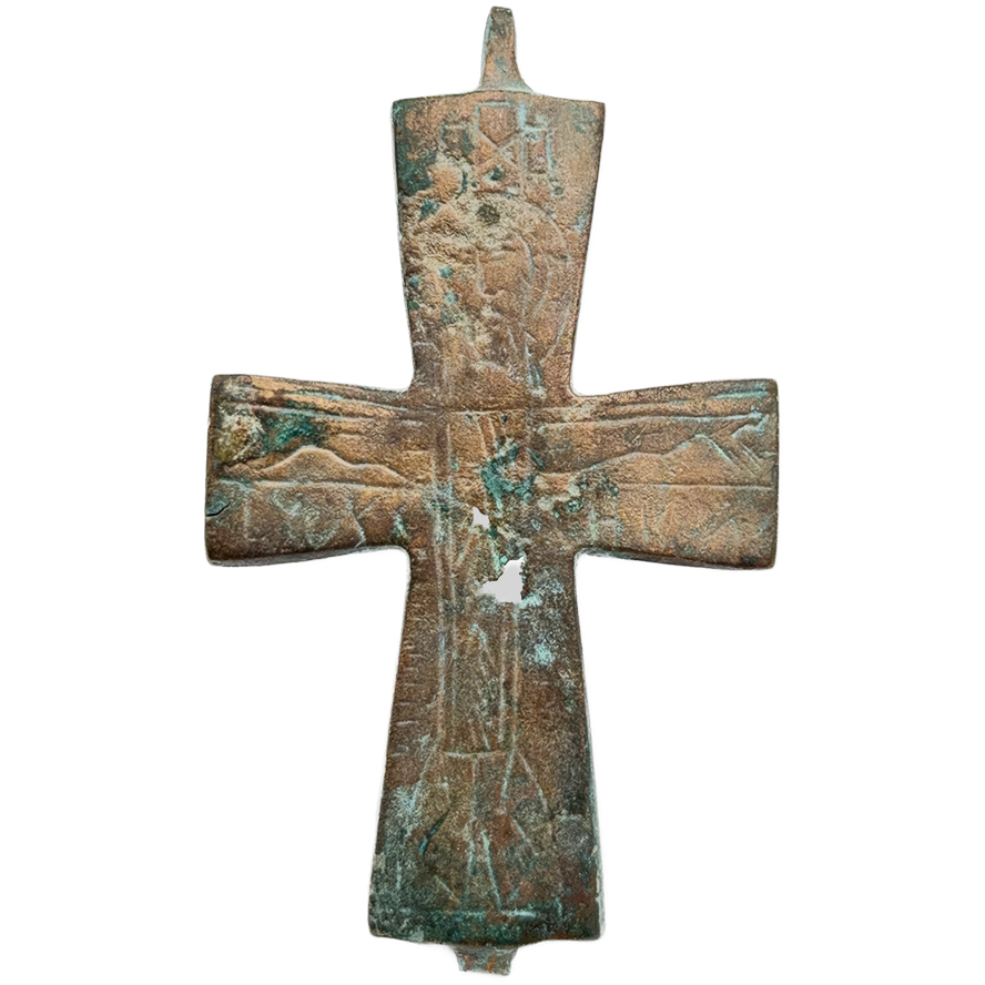 Early Christian Priest’s Bronze Cross with Halo Jesus