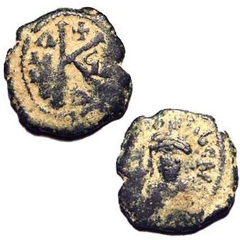 King Justinian Bronze Byzantine Coin with Christian Symbols