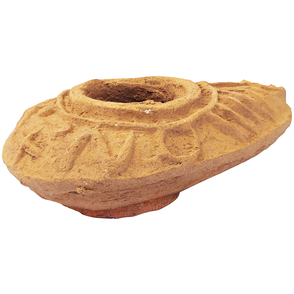 Ancient Byzantine Oil Lamp with a Cross - Discovered in Jerusalem - rear view