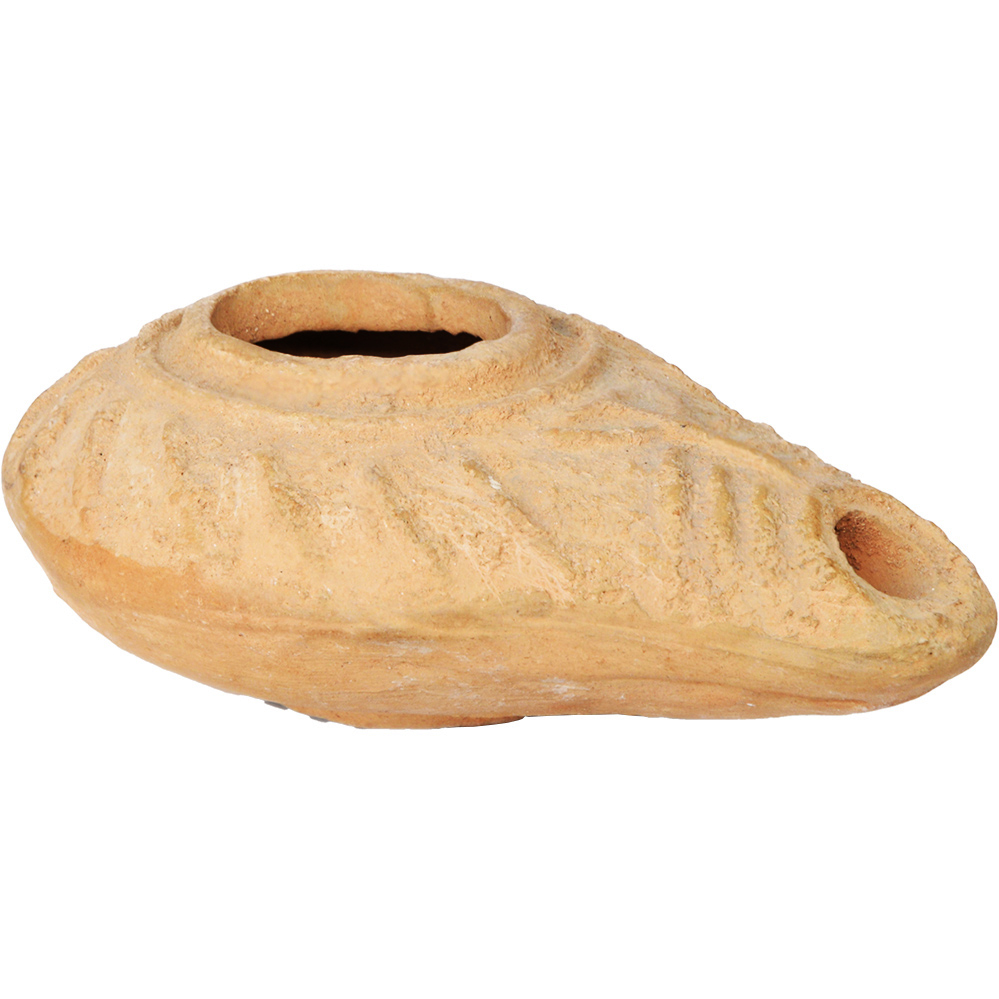 Byzantine Clay Oil Lamp - 7th Century - Menorah on the Nozzle