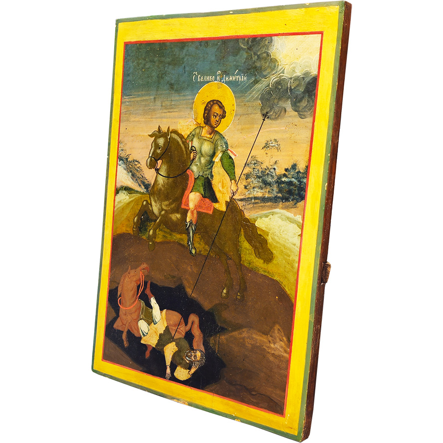 Russian Icon of St. Dimitri. Tempera Wood, Mid-18 Century - angle view