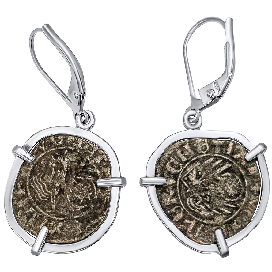Pair of 11th Century Silver Crusader Coins in Handmade Sterling Silver Earrings - reverse side