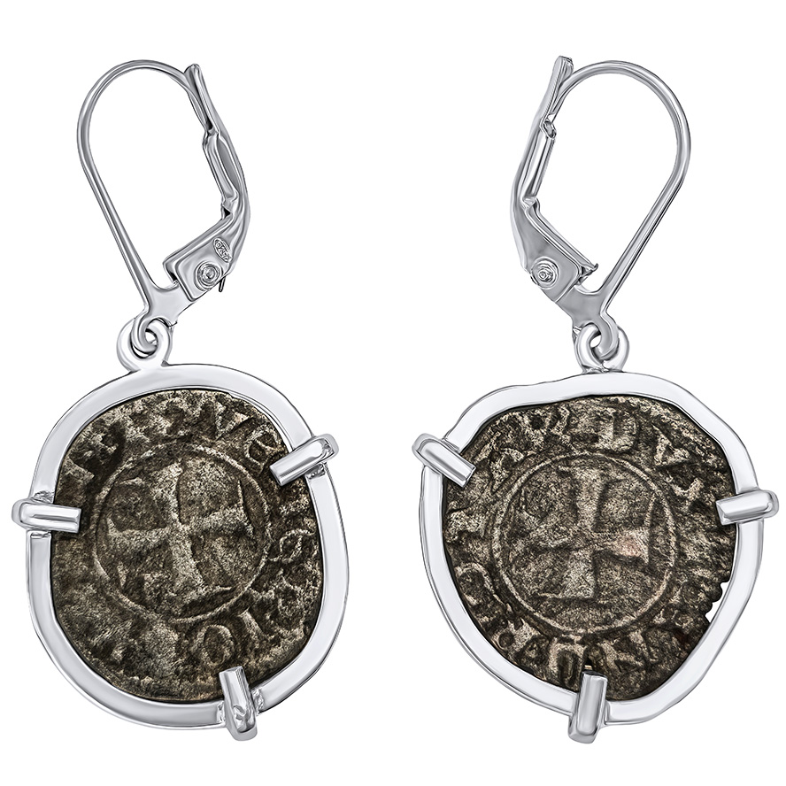 Pair of 11th Century Silver Crusader Coins in Handmade Sterling Silver Earrings