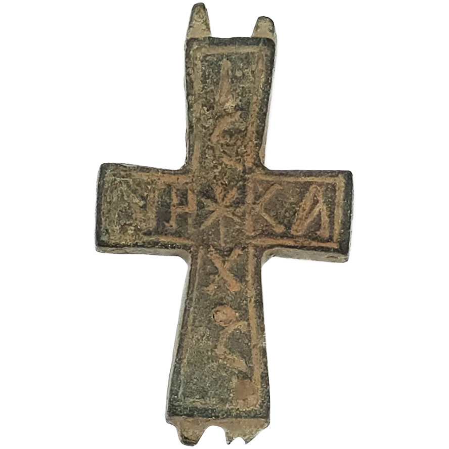 Bronze Byzantine Cross Engraved with IC XC NI KA