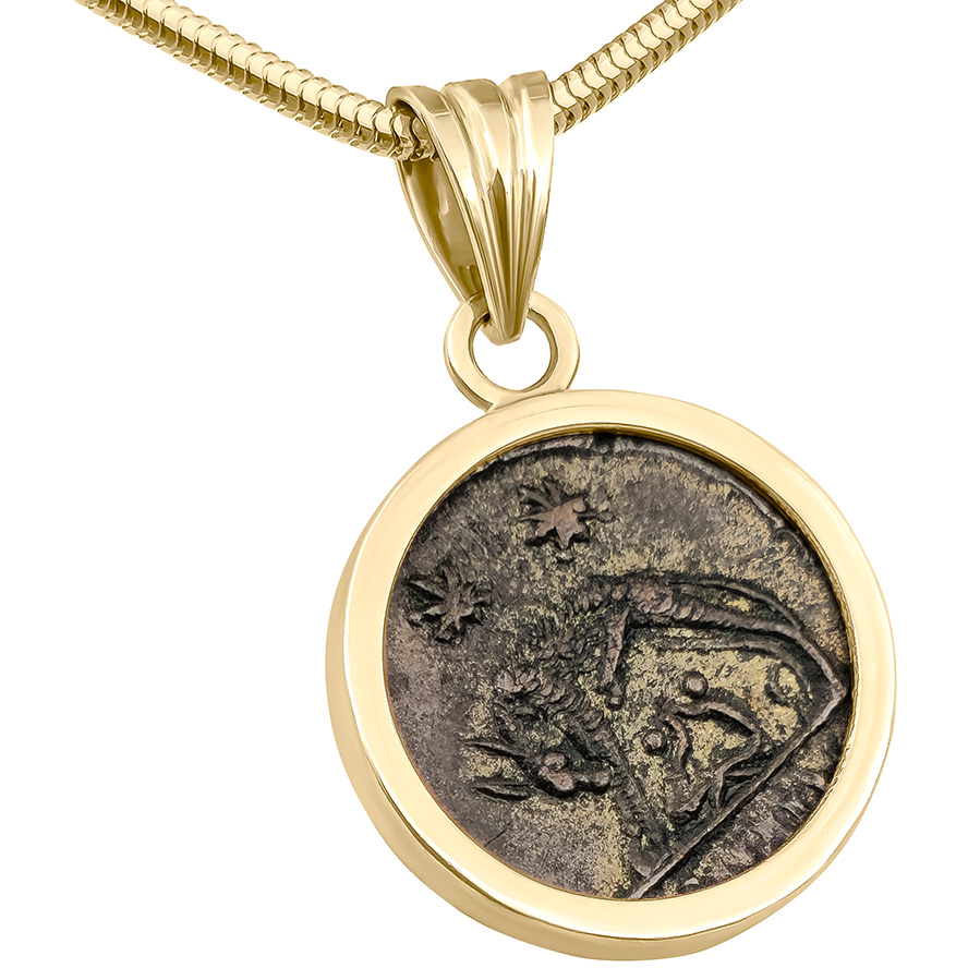3rd Century Constantine Coin in 14k Gold Pendant - She wolf with Romulus & Remus side