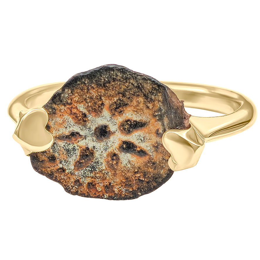 Widow's Mite Coin Set in a 14k Gold Solitaire Ring - Made in Israel