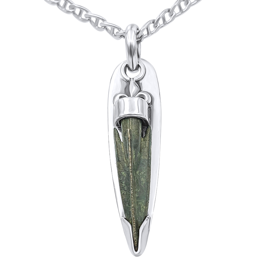 1st Temple Period Babylonian Arrowhead Mounted in a Sterling Silver Designer Pendant - Made in Israel