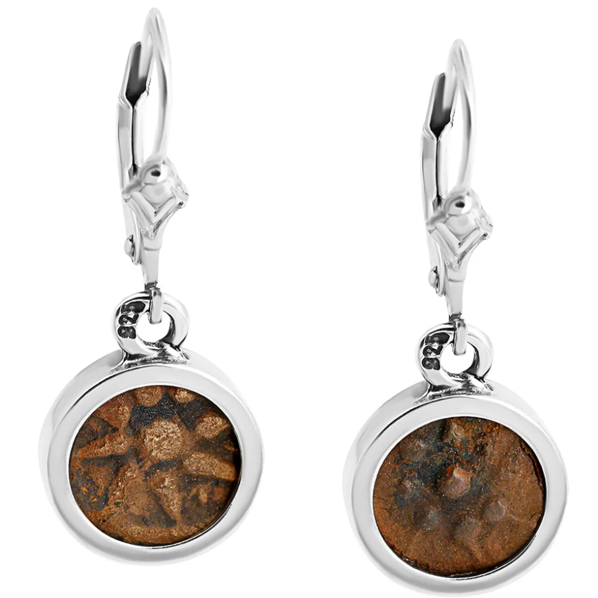 Earrings: Widow's Mite Coins - Dangling in Round Sterling Silver Frames - Made in Israel