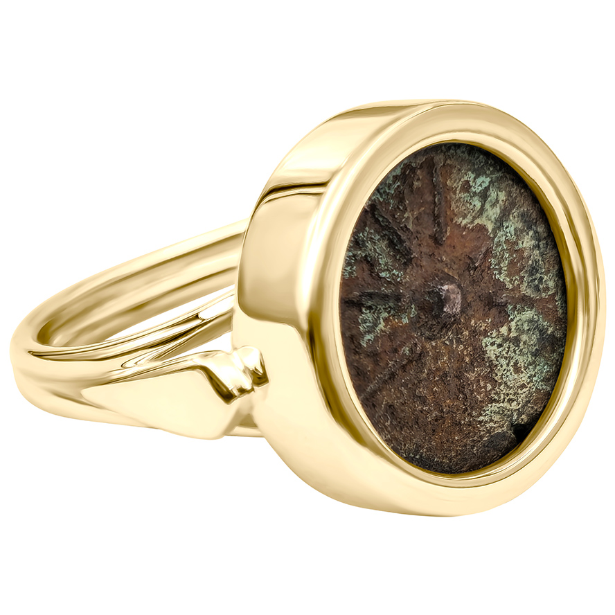 Authentic "Widow's Mite" Coin Mounted in a Classic 14k Gold Ring - Made in Israel