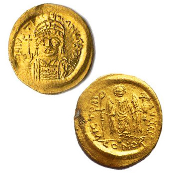 Gold Byzantine Coin - King Maurice Tiberius (582-602 A.D.)