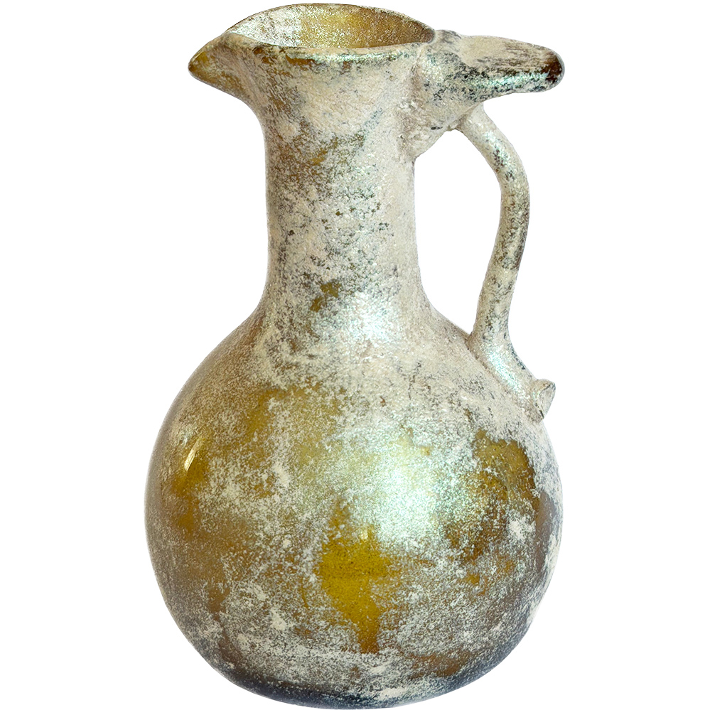 Roman Glass Vase with Handle - Honey tones with Nice Patina