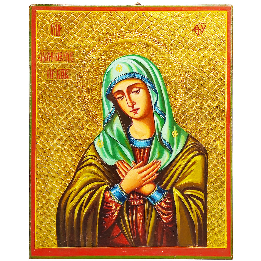 アンティーク雑貨 Antique Wooden Religious Icon Slavic Orthodox Icon: Akhtyrskaya Mother of God